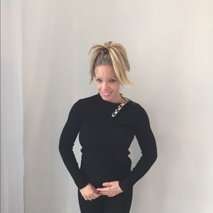 Black Burberry Patterned Collared Sweater